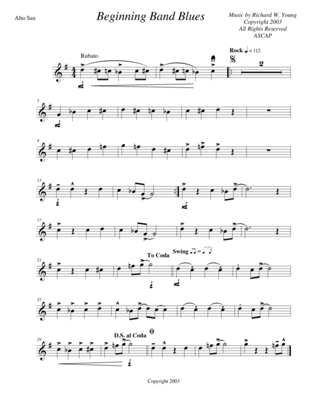 Free Sheet Music Beginning Band Blues Alto Sax