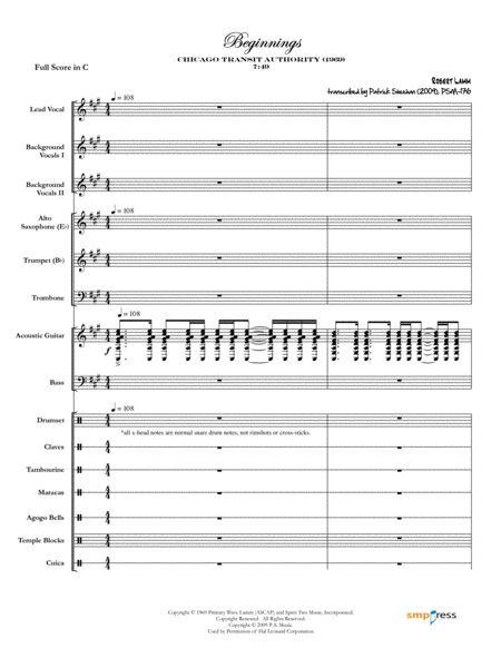 Beginnings Chicago Complete Score Sheet Music