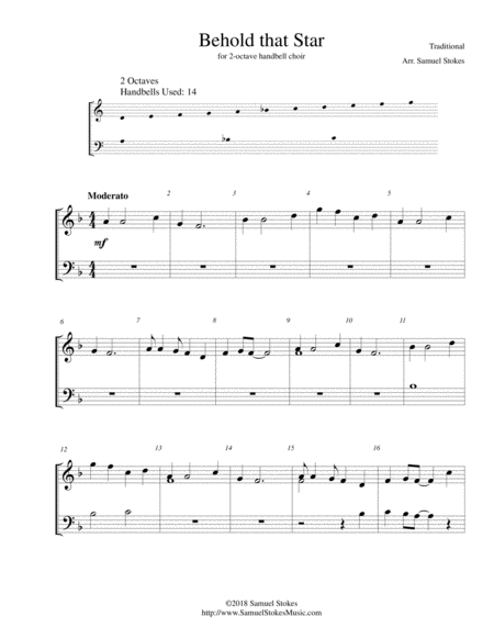 Behold That Star Up Yonder For 2 Octave Handbell Choir Sheet Music