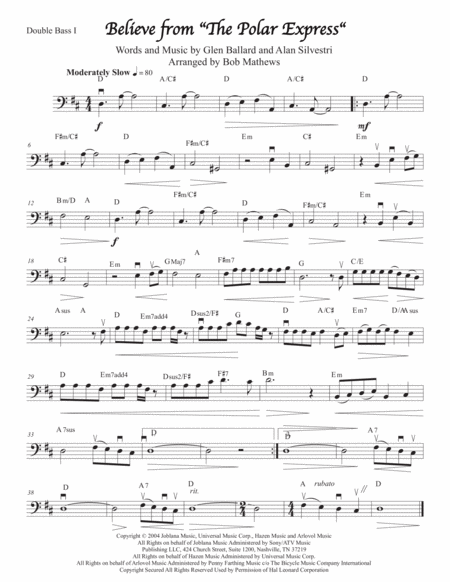 Believe From Polar Express For Bass Solo Sheet Music