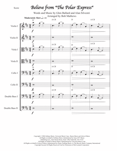 Believe From Polar Express For Strings Sheet Music