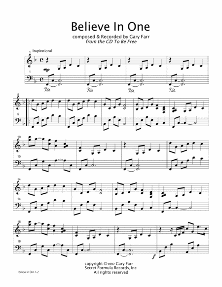 Free Sheet Music Believe In One