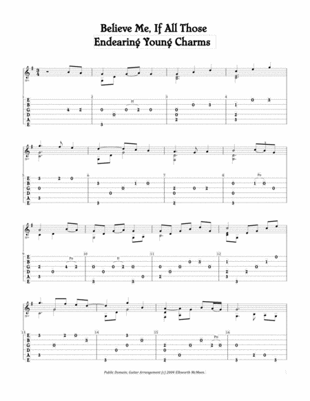 Believe Me If All Those Endearing Young Charms For Fingerstyle Guitar In Standard Tuning Sheet Music