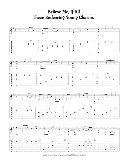 Believe Me If All Those Endearing Young Charms For Fingerstyle Guitar Tuned Cgdgad Sheet Music