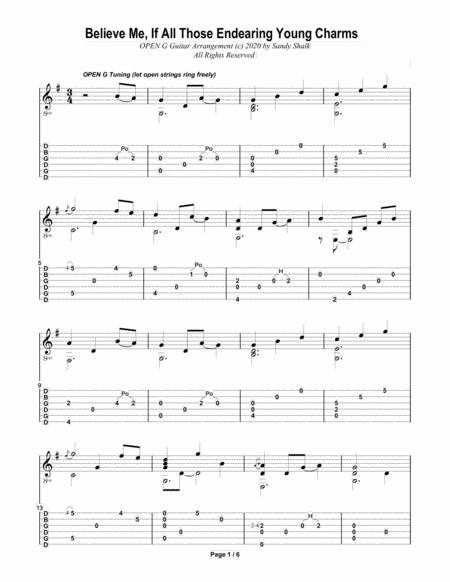 Believe Me If All Those Endearing Young Charms Open G Fingerstyle Guitar Sheet Music