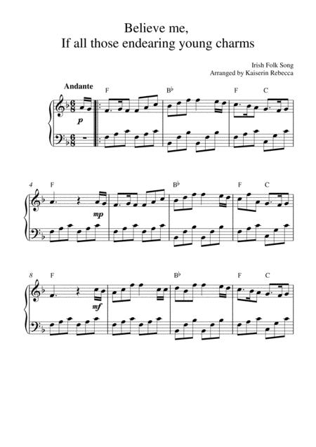 Believe Me If All Those Endearing Young Charms Piano Solo With Chords Sheet Music