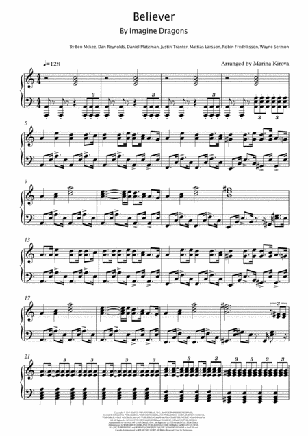 Believer By Imagine Dragons Advanced Level Easy To Read Format Sheet Music