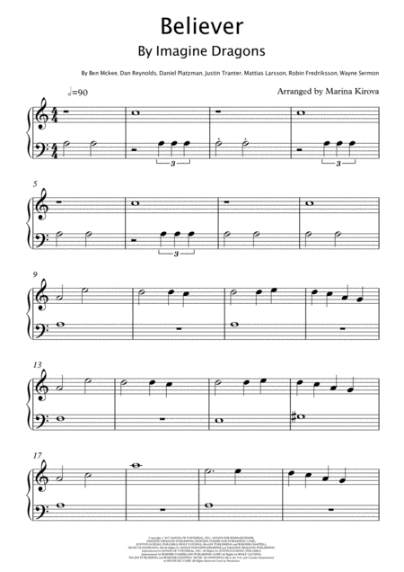 Believer By Imagine Dragons Beginner Version Easy To Read Format Sheet Music