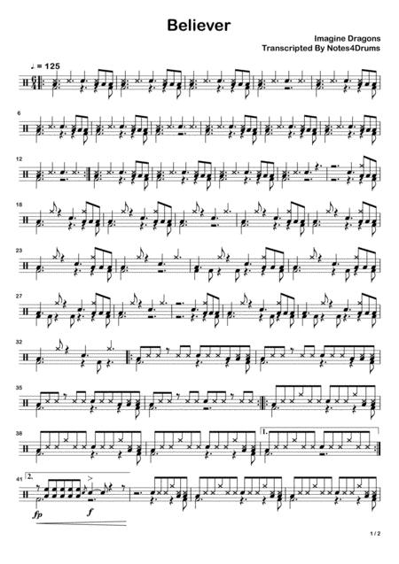 Believer By Imagine Dragons Drums Sheetnotes Sheet Music