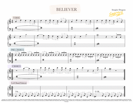 Believer Easiest Piano Arrangement Key Of Am Sheet Music