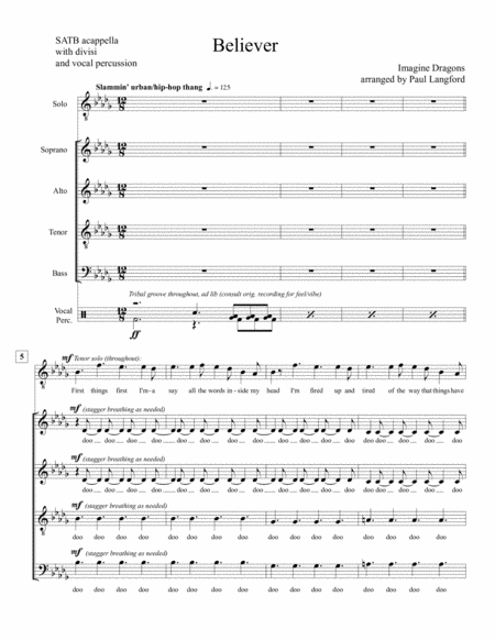 Believer Satb Acappella Sheet Music