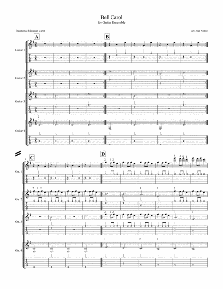 Bell Carol For Guitar Ensemble Sheet Music