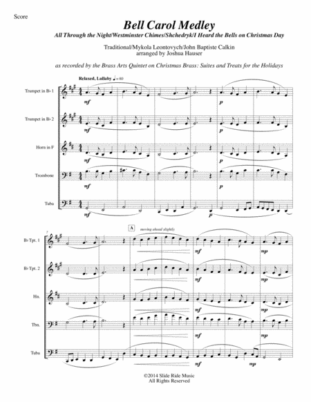 Bell Carol Medley The Bells Of Christmas Brass Quintet Sheet Music