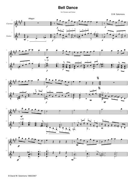 Free Sheet Music Bell Dance For Clarinet And Guitar