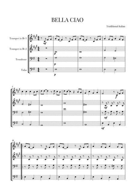 Free Sheet Music Bella Ciao For Brass Quartet