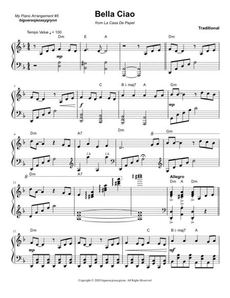 Bella Ciao La Cassa De Papel For Piano Sheet Music