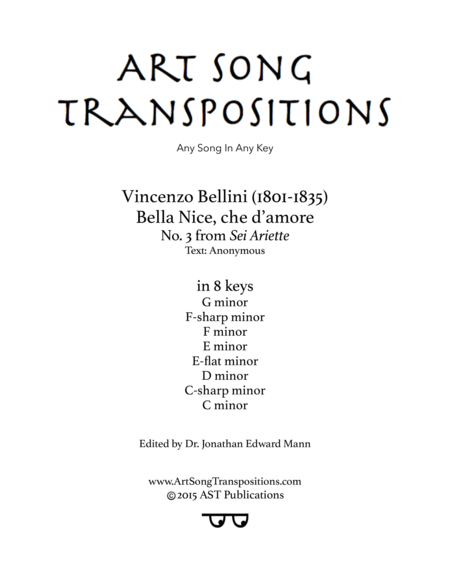 Bella Nice Che D Amore In 8 Keys G F Sharp F E E Flat D C Sharp C Minor Sheet Music