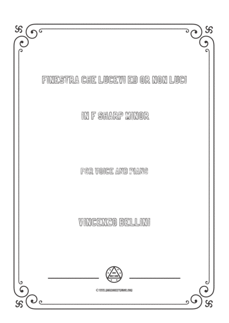 Bellini Finestra Che Lucevi Ed Or Non Luci In F Sharp Minor For Voice And Piano Sheet Music