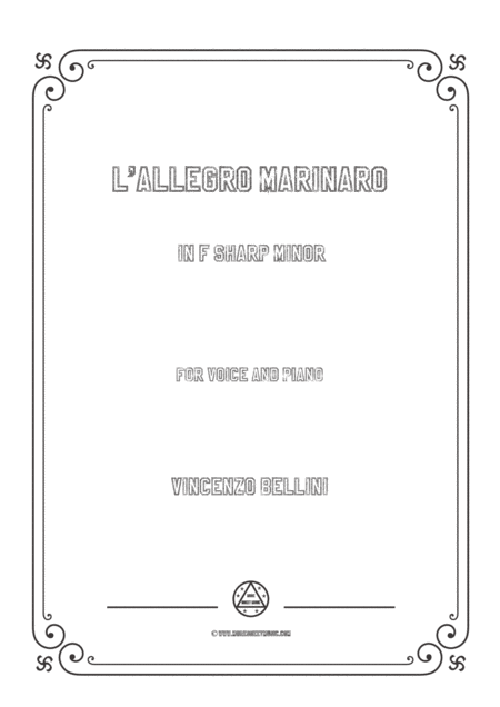 Bellini L Allegro Marinaro In F Sharp Minor For Voice And Piano Sheet Music