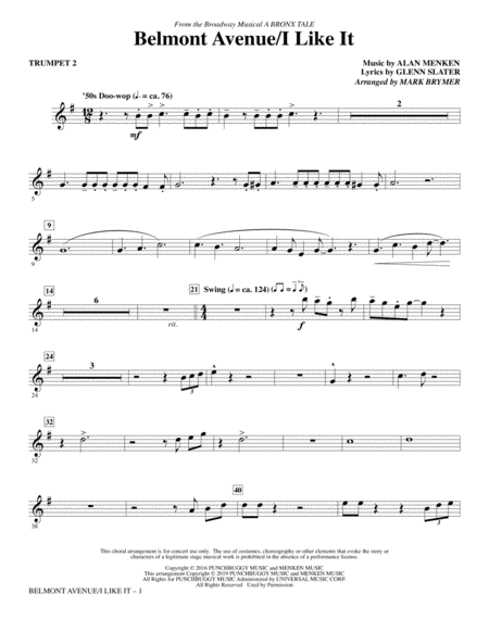 Free Sheet Music Belmont Avenue I Like It From A Bronx Tale Arr Mark Brymer Trumpet 2