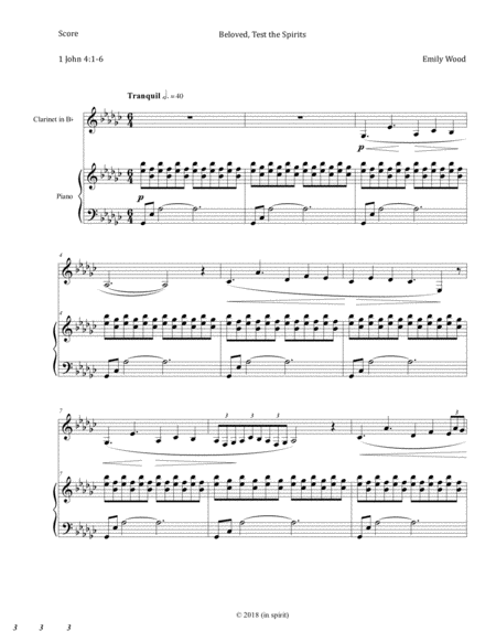 Free Sheet Music Beloved Test The Spirits Sacred Piece For Clarinet And Piano