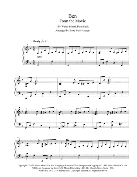 Free Sheet Music Ben Movie