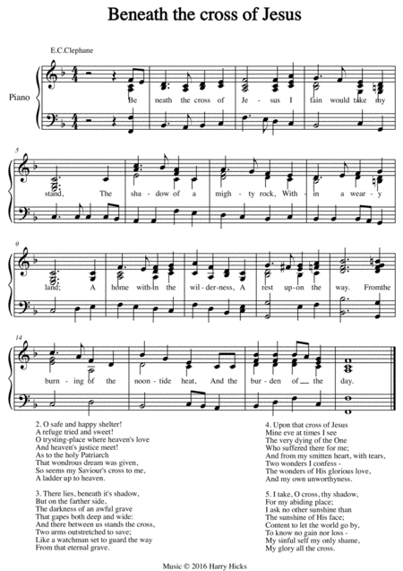 Beneath The Cross Of Jesus A New Tune To A Wonderful Old Hymn Sheet Music