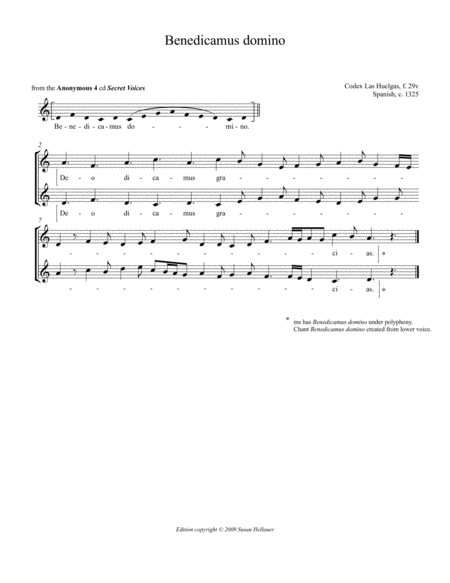 Benedicamus Domino A 2 From Anonymous 4s Secret Voices Sheet Music