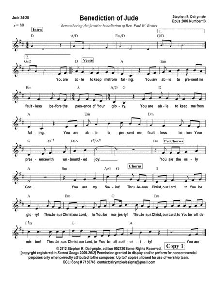 Free Sheet Music Benediction Of Jude Worship Team Edition