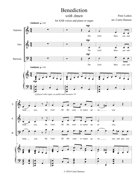 Free Sheet Music Benediction Sab