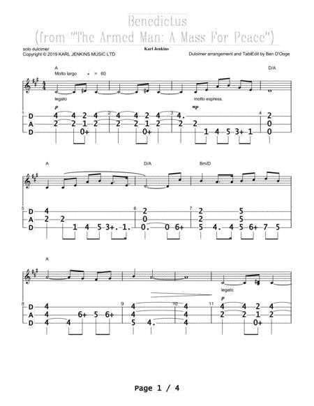 Benedictus From The Armed Man A Mass For Peace By Karl Jenkins For Appalachian Mountain Lap Dulcimer Sheet Music