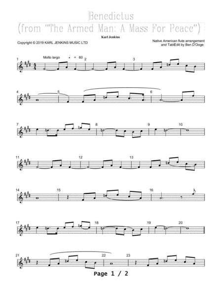 Benedictus From The Armed Man A Mass For Peace By Karl Jenkins For Native American Style Flute Sheet Music