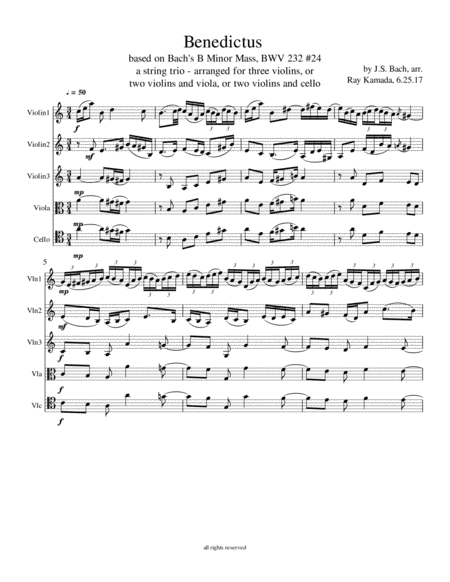 Benedictus From The B Minor Mass Bwv 232 24 For Various String Trio Combinations Sheet Music