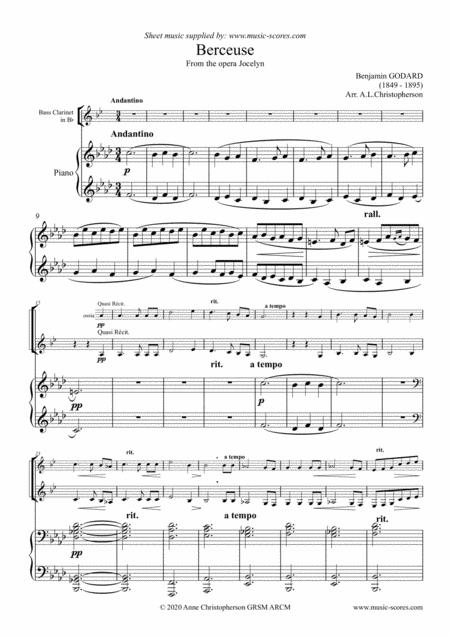 Berceuse Bass Clarinet Piano Sheet Music