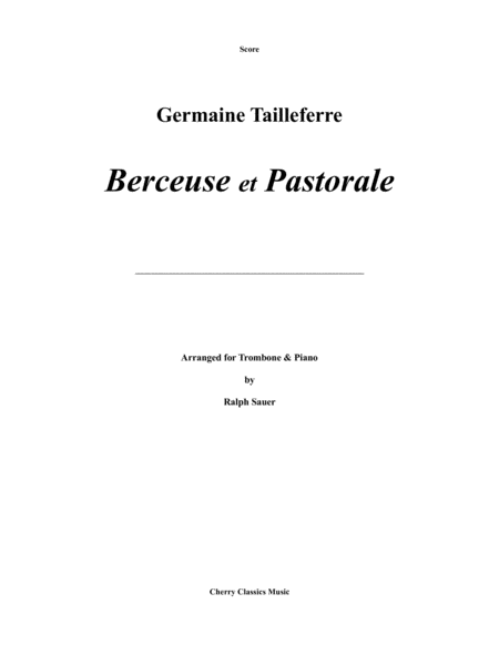 Berceuse Et Pastorale For Trombone And Piano Sheet Music