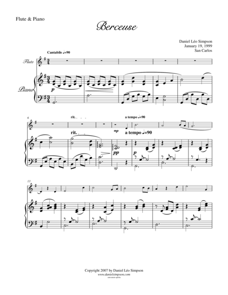 Berceuse For Flute Piano Sheet Music