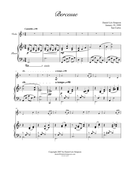 Berceuse For Violin Piano Sheet Music