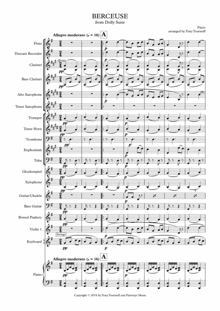 Berceuse From Dolly Suite By Faure Mixed Ensemble Sheet Music