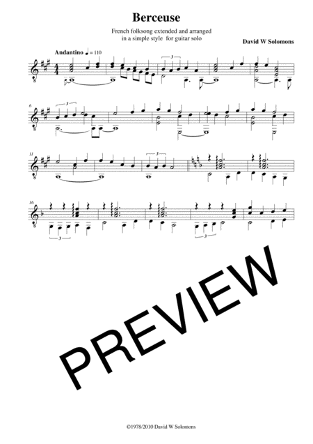Free Sheet Music Berceuse Lullaby For Solo Guitar