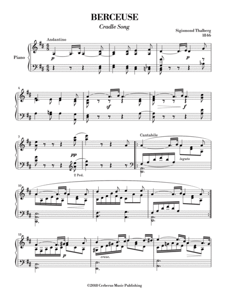 Berceuse Lullaby Or Cradle Song Thalberg Sheet Music