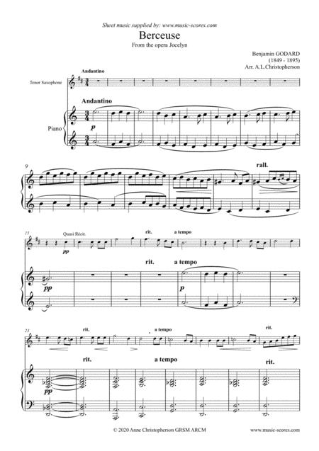 Berceuse Tenor Sax Piano Sheet Music