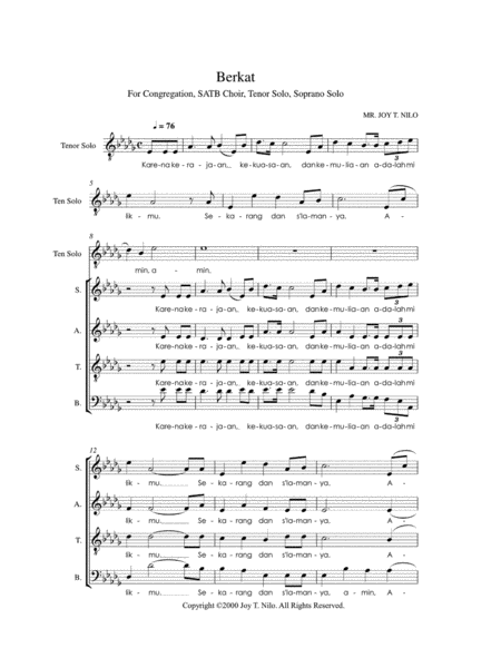 Berkat Sheet Music