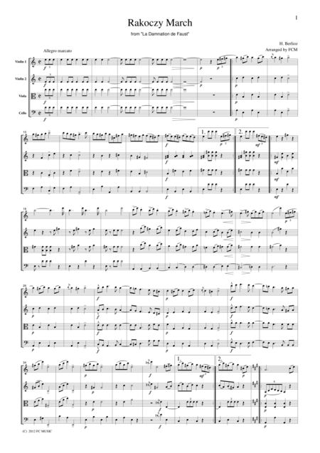 Free Sheet Music Berlioz Rakoczy March For String Quartet Cb701
