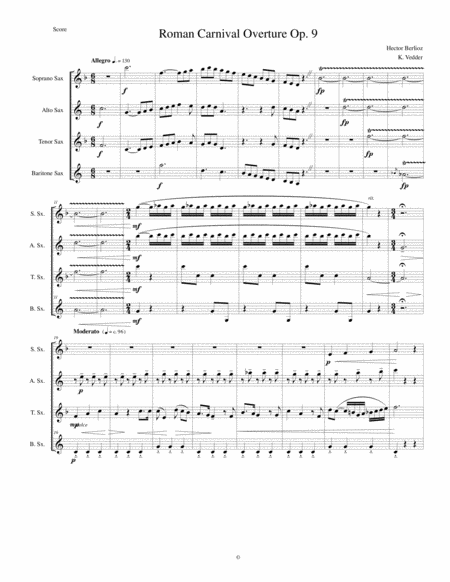 Berlioz Roman Carnival Overture Saxophone Quartet Sheet Music