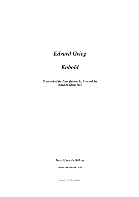 Bernard Alt Kobold Edited By Klaus Stoll Sheet Music