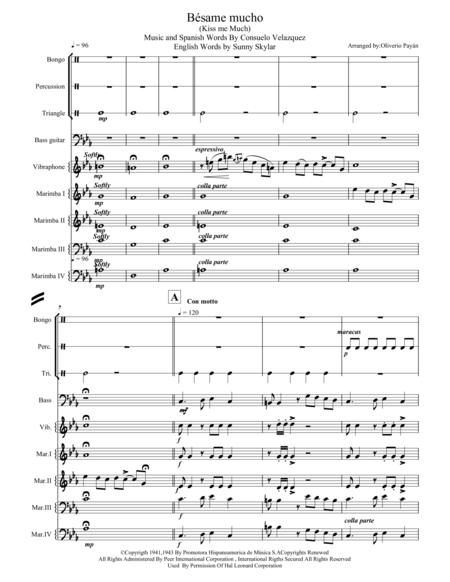 Besame Mucho For Marimbas Vibraphone And Percusion Sheet Music