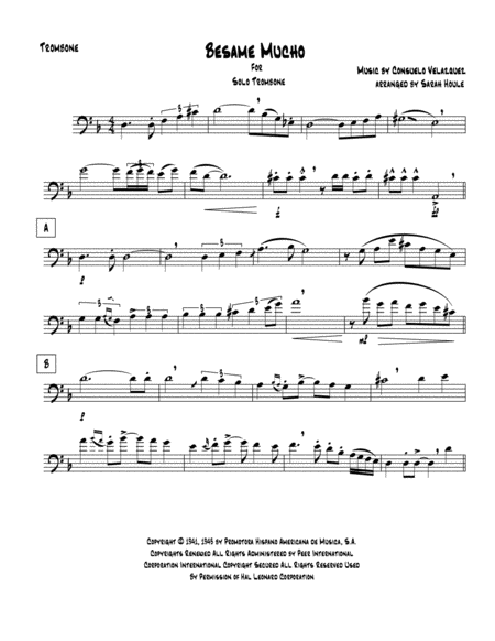 Besame Mucho For Trombone Solo Sheet Music