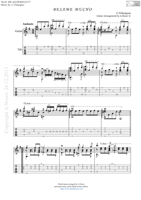 Free Sheet Music Besame Mucho Sheet Music For Guitar