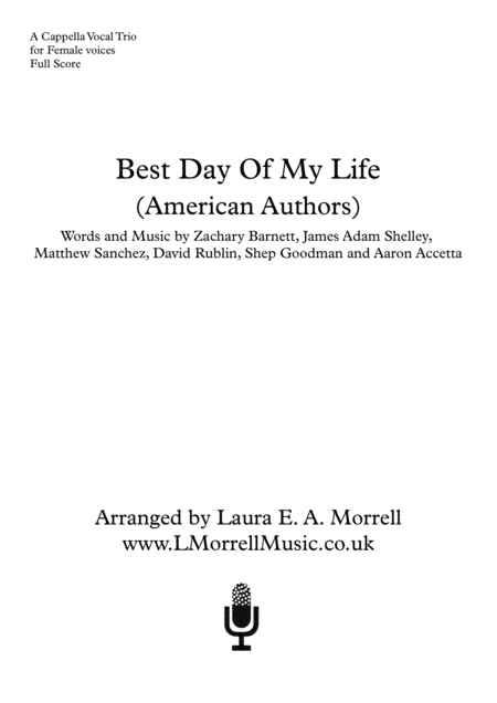 Best Day Of My Life 3 Part Female A Cappella Trio Ssa Sheet Music