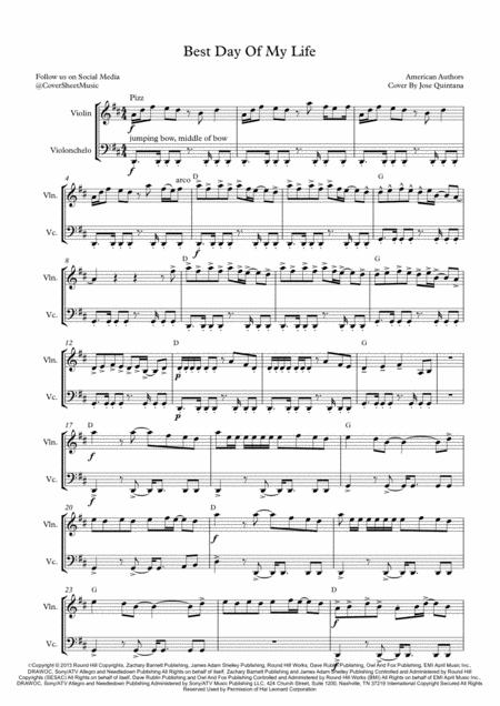 Free Sheet Music Best Day Of My Life String Duet